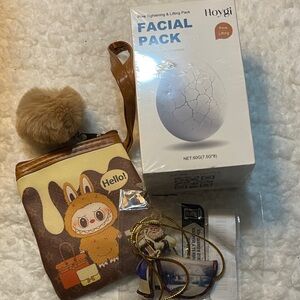 Brown Cartoon Key & Card Holder with Pom Pom